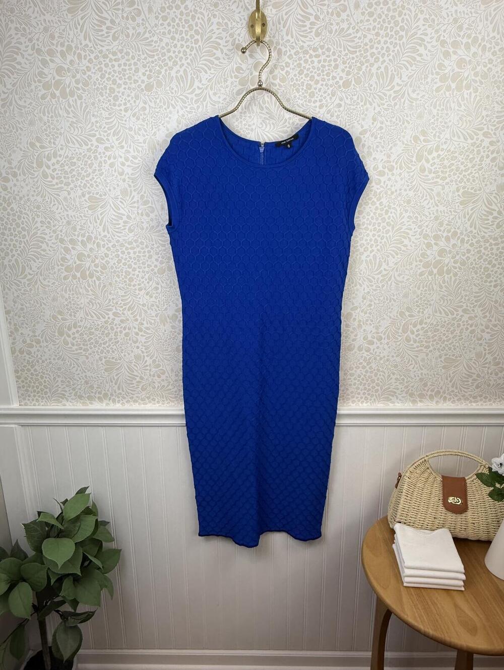 Pink Tartan Cobalt Honeycomb Sheath Cap Sleeve Bodycon Dress - Size - Medium